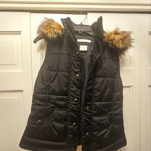 Charlotte Russe Women's Black Vest with Hooded Fur Collar Sz S